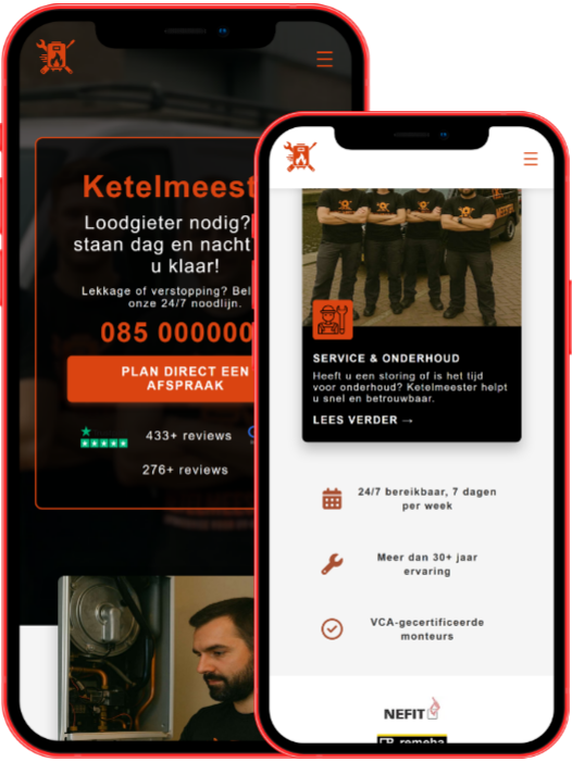 Telefoon met Ketelmeester Loodgieter site